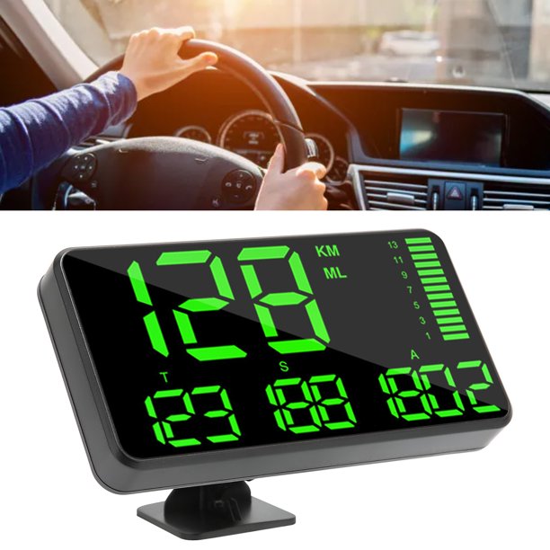 Pantalla HUD, 2 Alarmas De Seguridad Universal Negro Coche HUD GPS Medición De Velocidad Por Satélite Con Luz Verde Para Automóvil
