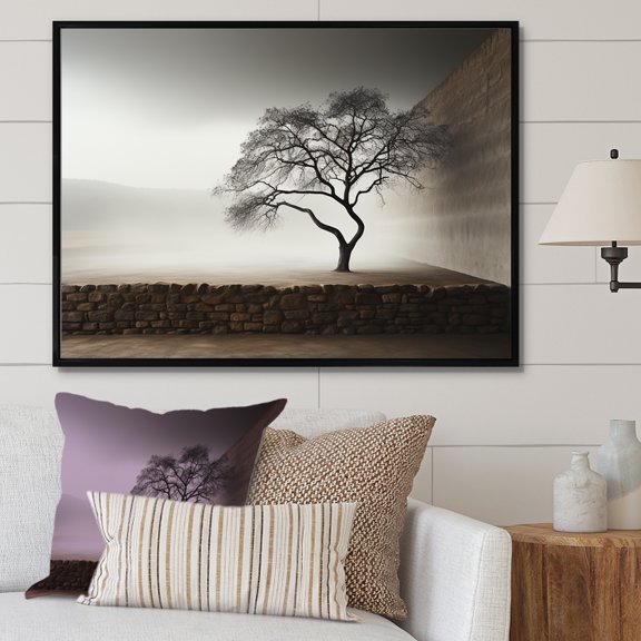 Designart "Minimalist Photography Of A Serene Tree" Tree Floater Framed Wall Decor