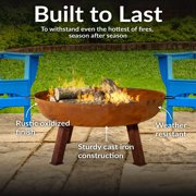 Sunnydaze 34 Round Wood-Burning Oxidized Finish Cast Iron Outdoor Raised Fire Pit Bowl