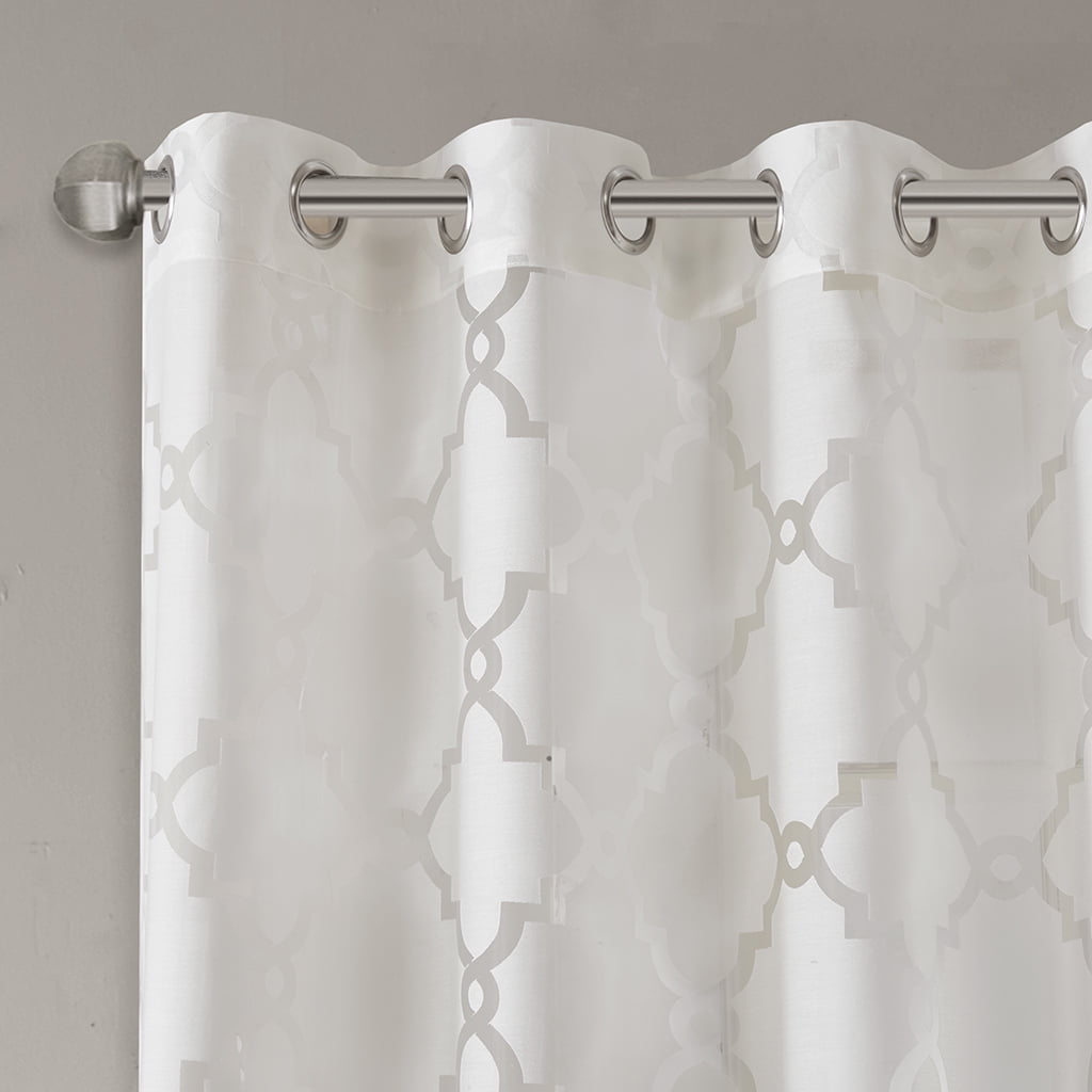 Home Essence Zoe Fretwork Burnout Sheer Window Curtain Panel, 50" x 95", White