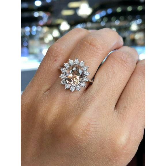 HeartsAndYou 2ct Natural Morganite & Diamond Ring 100% REAL 14k SOLID Rose Gold Flower Halo