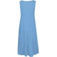 thumbnail image 3 of Robes d'Été pour Femmes Décontractées Robe d'Été Col Rond Plissé Épaule Froide Couleur Unie Sans Manches Maxi Robe Bleu Ciel 4TG, 3 of 5