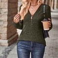 thumbnail image 6 of ATOYSOY Women's Long Sleeve Pullovers Slim Ribbed Sweaters Tops V Neck Shirts Fall Relaxed Trendy Workout Comfy Casual Knitted Solid Color Quarter Zipper Blouses Green L, 6 of 9