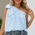 thumbnail image 3 of Women Sleeveless T Shirt Single Shoulder Strap Bow Tie Loose Fitting Summer Casual Top Blue XXL, 3 of 6