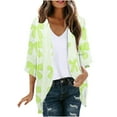 thumbnail image 2 of UPPADA 3/4 Sleeve Cardigan for Women Dressy Lightweight Long Tee Shirts Chiffon Blouses Floral Print Kimono Cardigans Loose Cover up Summer Blouse Top Green,XL, 2 of 5
