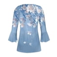 thumbnail image 4 of Floral Summer Tops for Women Tunic Tops V-neck 3/4 Lace Sleeve Pleated Button Casual Print Top, 4 of 4