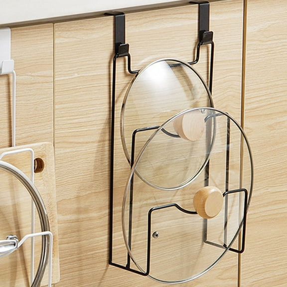 BESTYASH Over The Door Pot Lid Organizer, Black Iron Kitchen Storage Rack, 2 Pieces, Space Saving and