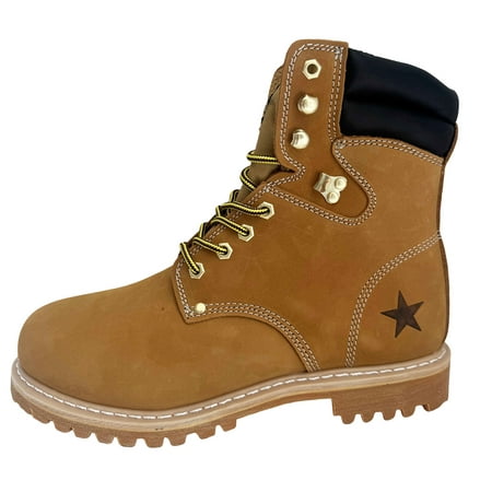 Men s Work Boots Tan Nubuck Leather 8 inch Oil and Slip Resistant Shoes