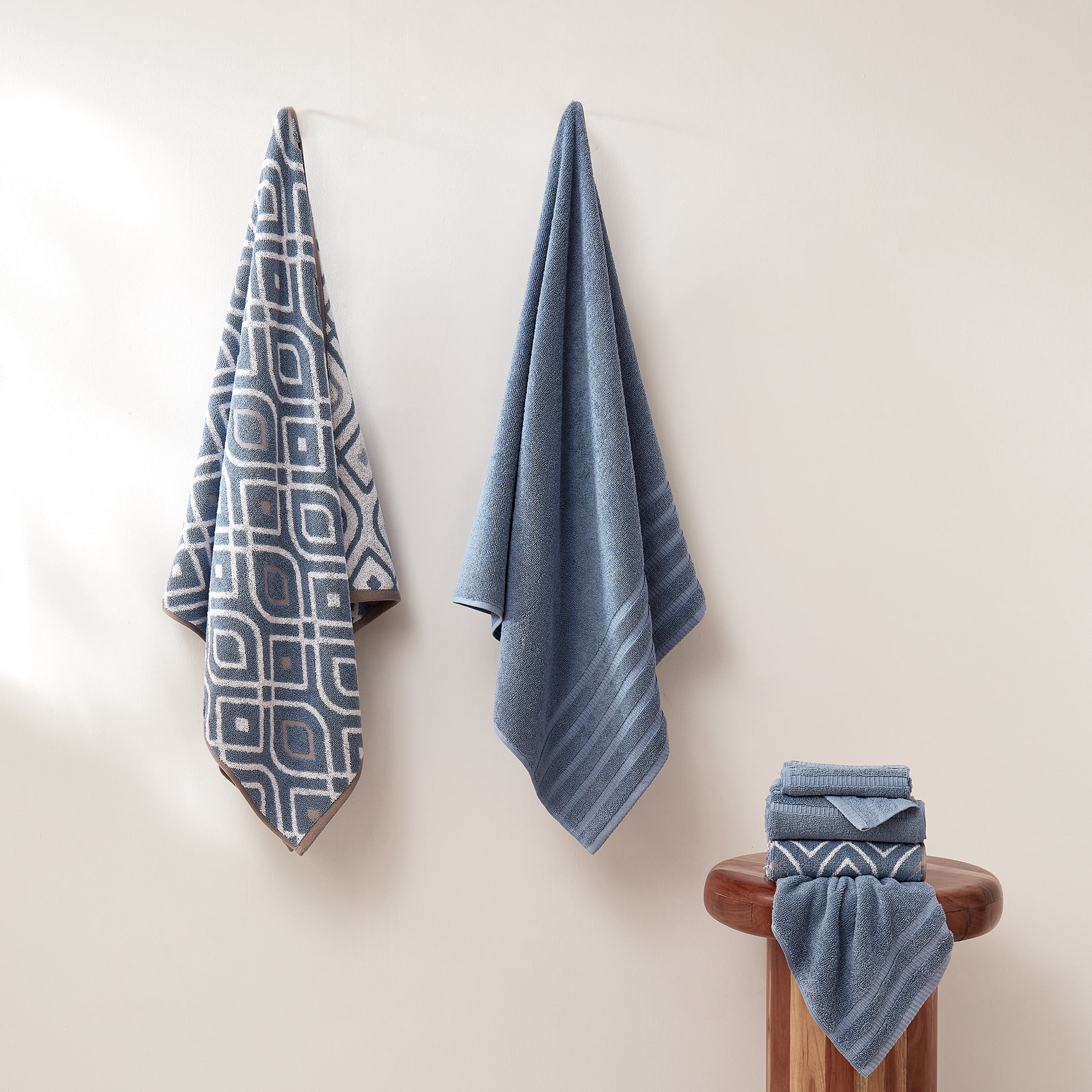 Modern Threads Oxford 6-Piece Yarn Dyed Adult Cotton Bath Towel Set, Blue