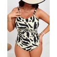 thumbnail image 2 of SKQIT Plus Size Tropical Leaf Print One Piece Swimsuit, Removable Straps Ruched Tummy Control Backless Bathing Suit for Curvy Women, 2 of 6