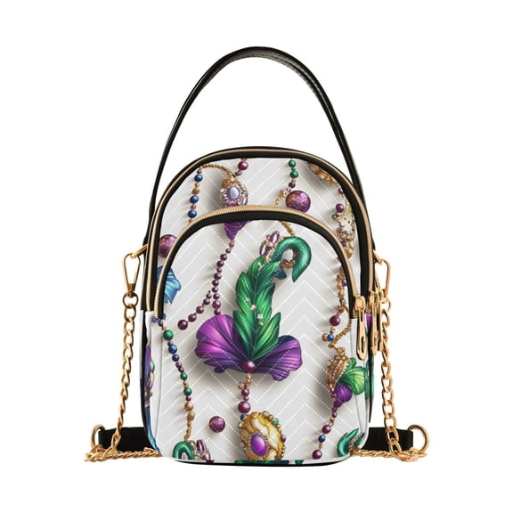 joogoo Women 3d Mardi Gras Pattern Chain Crossbody Bags Shoulder Handbag Phone Purse