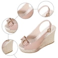 thumbnail image 5 of Rokment Bridal Glitter Rhinestones Bow Platform Wedge Dressy Sandals for Women Elegant Casual Leather Peep Toe Bowknot Espadrilles Chunky High Heel Wedding Slingback Dress Summer Shoes Pink Size 6.5, 5 of 7