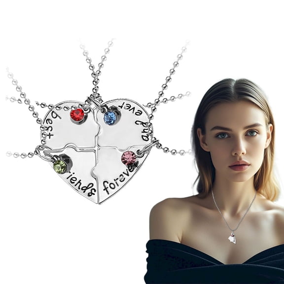 YYKihy Best Friends Forever And Ever Necklace With Broken Heart Charm Pendant Set Necklace Four Piece Set