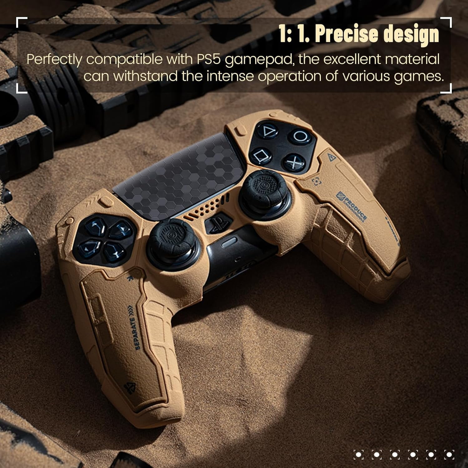 GeekShare G.S.TAC Tactical PS5 Controller Skin Protective Cover Case +Thumb Grips+Stickers Desert Yellow