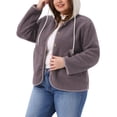thumbnail image 4 of Chaqueta de forro polar con capucha para mujer GRACE & GRANDEUR, talla grande, de manga larga, con botones, abrigo casual de peluche con bolsillos, 2X, morado, 4 of 5