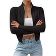 thumbnail image 3 of XPMWRP Women's Zip Up Cardigan Cropped Turtleneck Sweater Long Sleeve Ribbed Knit Open Front Collared Jackets Black M, 3 of 8