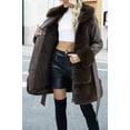 thumbnail image 3 of Giolshon Women's Faux Leather Jacket Sherpa-Lined Coat Winter Warm Parka Overcoat with Belt, 3 of 4