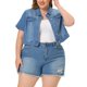 thumbnail image 1 of Chaquetas de mujer de talgrande Chaquetas de mancorcon lavado recortado de mezclilAzul claro XXL, 1 of 6
