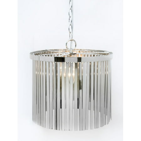 Finished Strips - Grandview Gallery Modern Wind Chime Pendant Lamp Featuring Polished Nickel Finish and Unique Hanging Metal Strip Shade - Large Hardwired Hanging Light - Perfect for the Kitchen and Dining Room