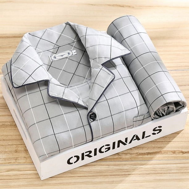 Pijamas de hombre de manga larga de primavera y otoño para hombre, informales, de mediana edad, para jóvenes, de verano