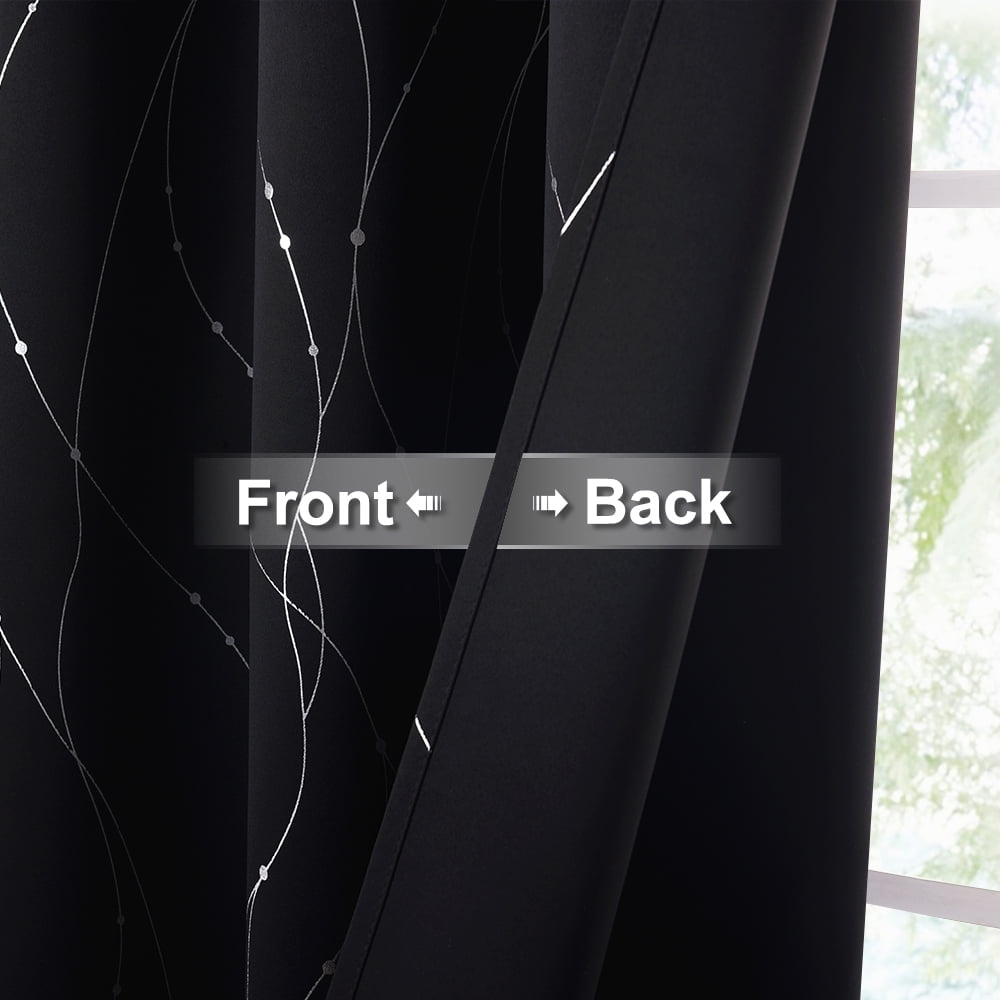 NICETOWN Modern Blackout Curtains for Bedroom, Pattern Printed Thermal Insulated Privacy Grommet Drapes, Set of 2, Black, W52 x L84
