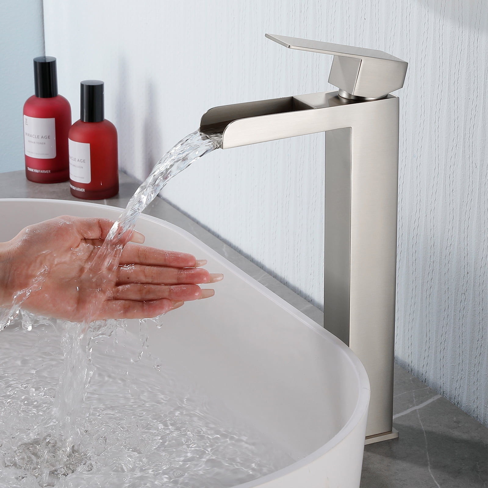 Cobbe Bathroom Faucet Single-Handle with Pop-Up Drain Single-Hole Installation Bathroom Vessel Sink Faucet Brushed Nickel