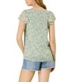 thumbnail image 3 of DARING DIVA Women's Floral Ruffle Sleeve Chiffon Blouse Top L Green, 3 of 7