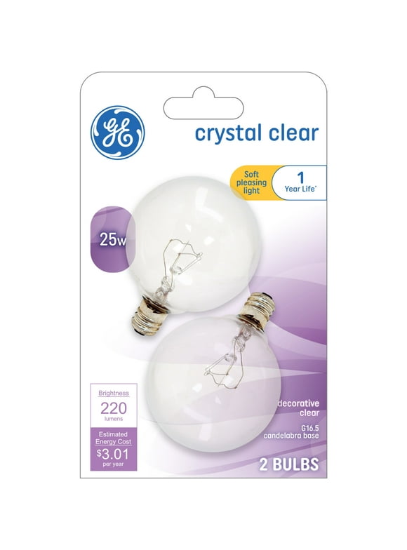 GE Incandescent Light Bulbs, 25 Watt, G16.5 Globe Bulbs, E12 Small Base, 2pk