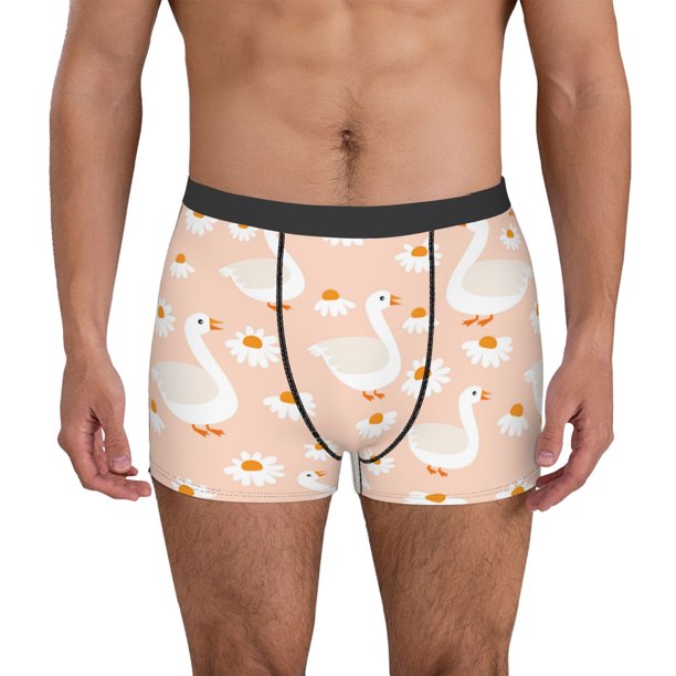 Balery Geese and Flower Calzoncillos bóxer para hombre, ropa interior de algodón suave y transpirable con cinturilla de nailon-Large