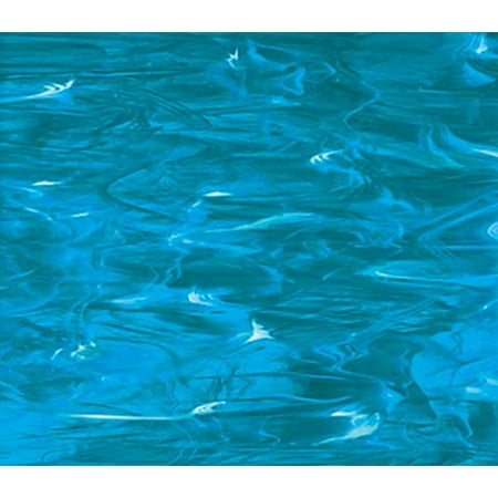 OCEANSIDE STAINED/FUSING GLASS SHEETS - DEEP AQUA/WHITE WISPY FUSIBLE (Large 12" x 16")