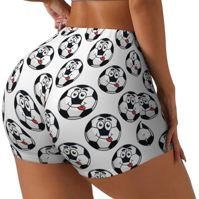 Balery Happy Football Pantalones cortos de entrenamiento estampados para mujer, sin costuras, ajustados, para gimnasio, yoga, correr, deportes, ejercicio activo, fitness.-Small