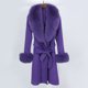 thumbnail image 2 of 2023 Nuevo abrigo morado de lana de doble cara de lujo para mujer con cordones y cuello de piel grande, abrigo de diseño largo, ropa femenina de alta gama, 2 of 5