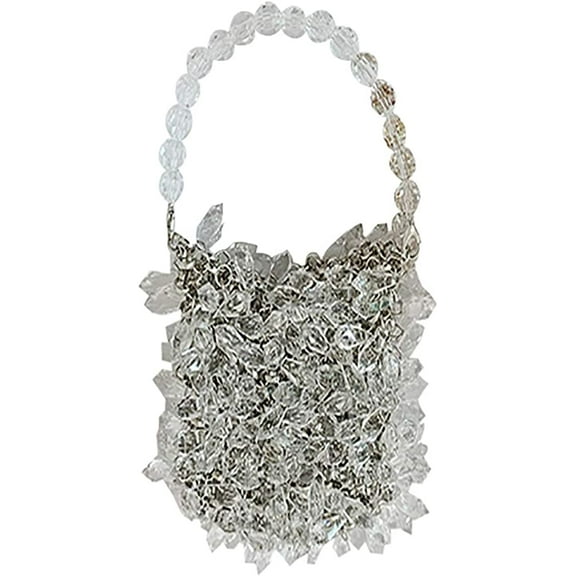 YOUI-GIFTS Womens Beaded Shoulder Bag Acrylic Crossbody Handmade Weave Crystal Pearl Purse Tote Bags Evening Bag