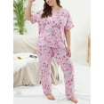 thumbnail image 5 of DGAIYIO 2PS Women's Plus Size Allover Plants Print Pajama Set Soft Short Sleeved and Pants Pajama Suit, 5 of 9