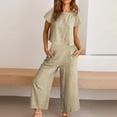 thumbnail image 3 of zanvin Ensembles 2 Pcs pour Femmes, Ensembles Assortis d'Été 2 Pcs pour Détente pour Femmes, Tenues Unies en Lin, Hauts à Col Rond à Manches Courtes et Pantalons Longs, Survêtements, 3 of 4
