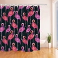 thumbnail image 1 of ABPHQTO KOTOM Tropical Exotic Birds Acuarela Pink Flamingos en tela de poliéster negro Baño Cortina de ducha 160x180 cm, 1 of 1