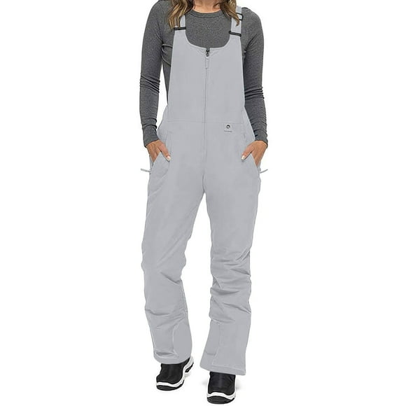 Penkiiy Women Ski Jumpsuit Insulated Waterproof Overalls Winter Warm Snowboarding Pants Adjustable Shoulder Bib Strap Jumpsuit Gray