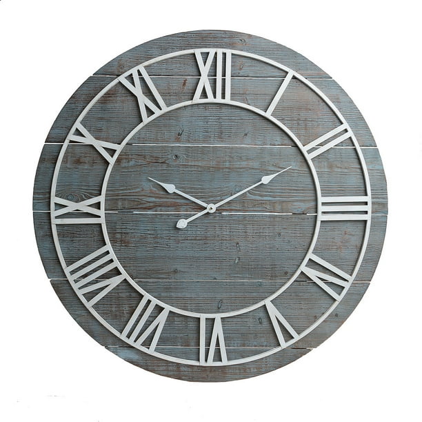 Patton Wall Decor 36 Rustic Washed Gray Wood Plank Frameless Clock Com - Wood Plank Wall Art Collection Oversize White Rustic Clock