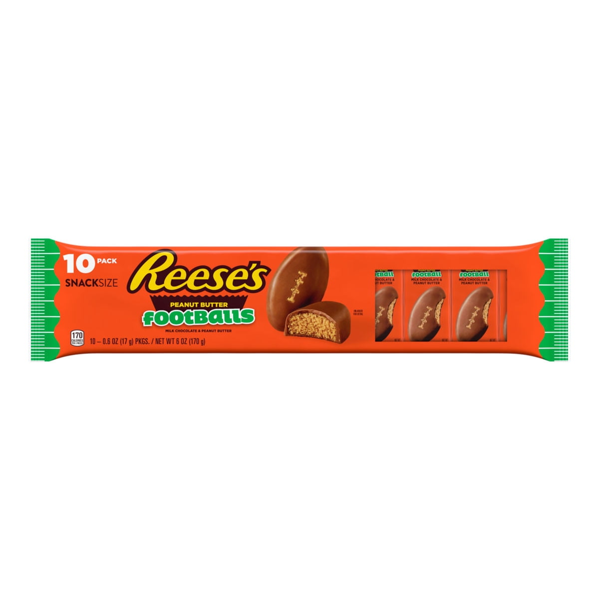 Reese's Milk Chocolate Snack Size Peanut Butter Footballs Candy, Pack 0.6 oz, 10 Pieces