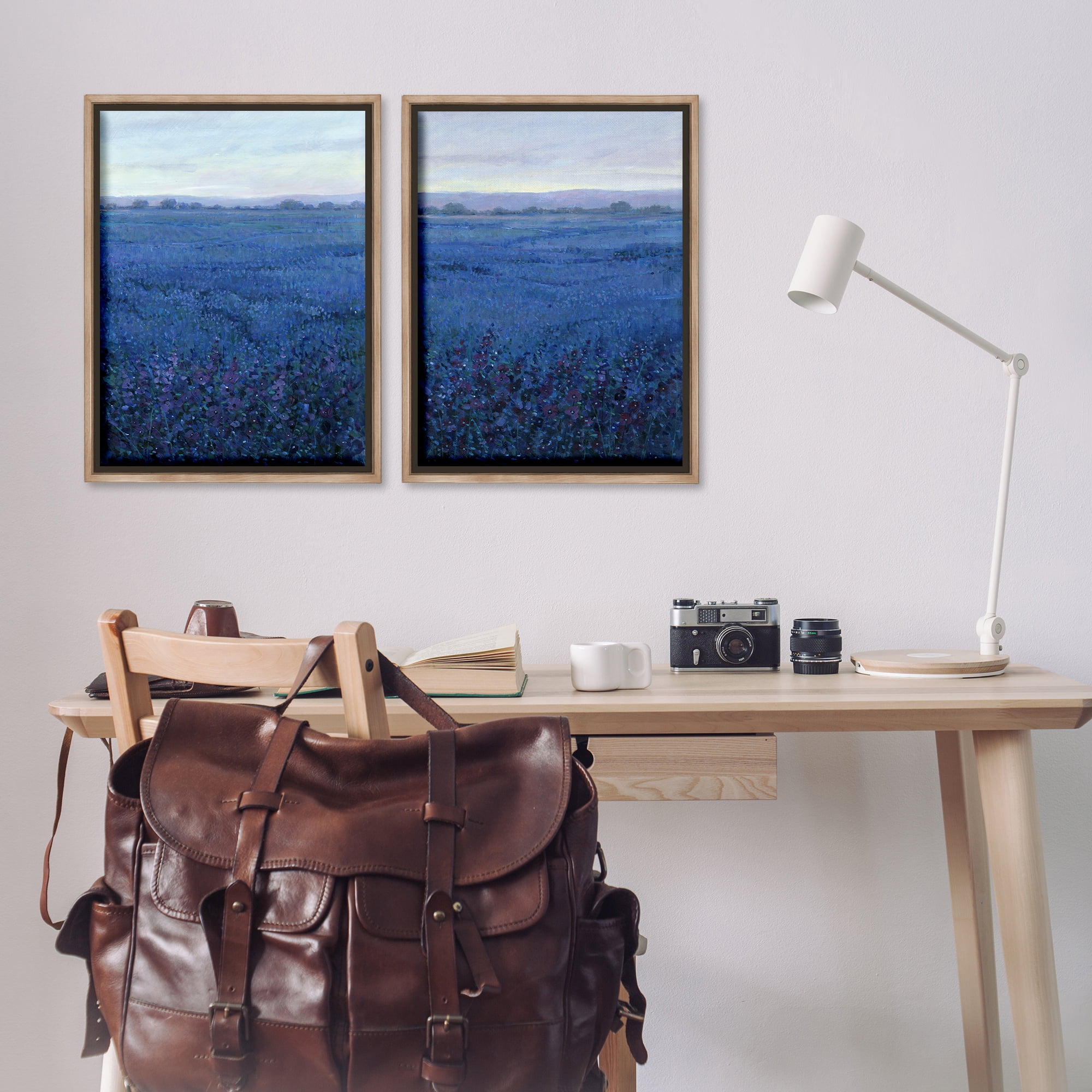 Stupell Industries Flowering Field Purple Haze Landscape & Nature Painting Brown Floater Framed Canvas Art Print Wall Art, 21 x 31, Set of 2