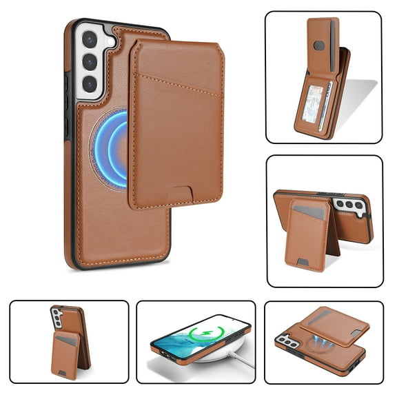 Allytechgroup 2 In 1 Wallet Case for Samsung Galaxy A54 5G, Detachable Cards Holder Compatible with Magsafe Anti-Scratch Bumper Shockproof Drop Protection Phone Case for Women Men, Brown