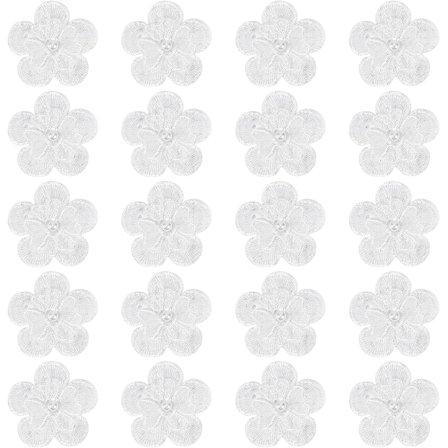 1 Bag 20Pcs White Embroidery Flowers Sew On Patches 3D 2 Layers 5-Petal Lace Flower with Imitation Pearl Lace Embroidered Appliques for Wedding Bridal Dress Embellishment DIY Sewing Crafts diy White
