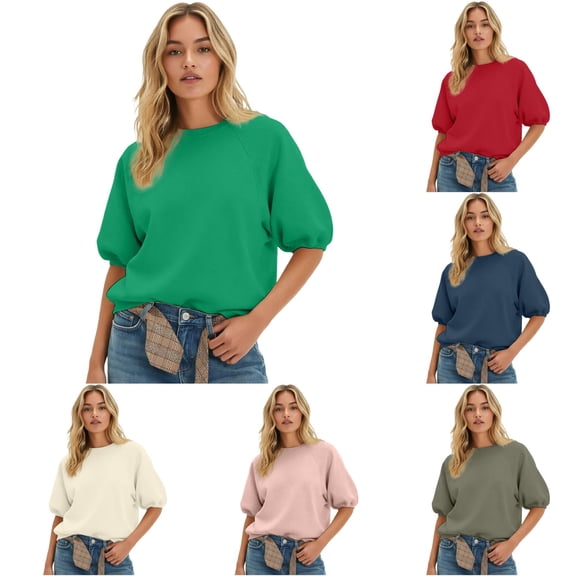 MEZZALL Women Sweatshirts Solid Color Half Sleeve Elegant Comfort Versatility Pullover Daily Outdoor Crewneck Birthday Travel Tops