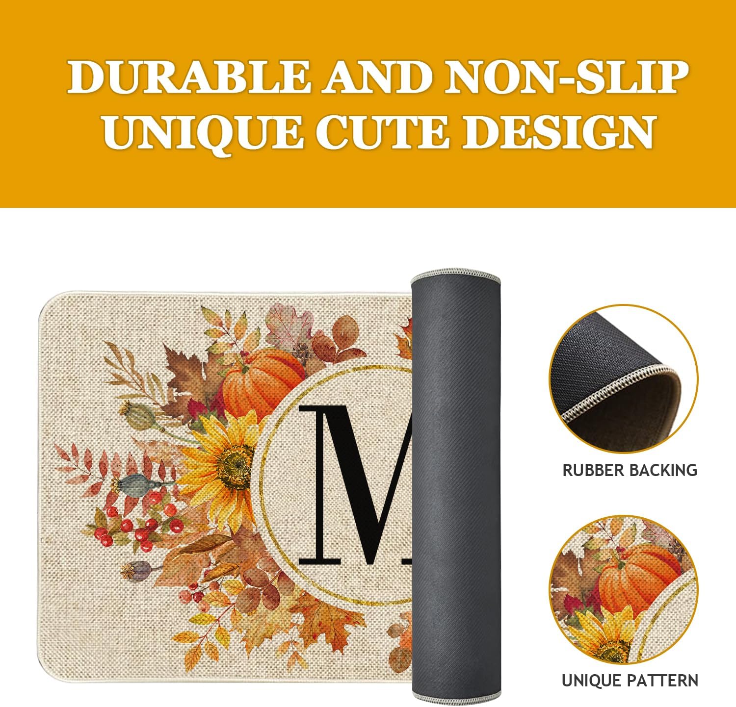 Fall Monogram Letter M Door Mat 30 X 17 Inch Family Last Name Initial Welcome Doormat Indoor Outdoor Entrance Floor Rug Non Slip Fall Autumn Thanksgiving Decor Rubber Mats