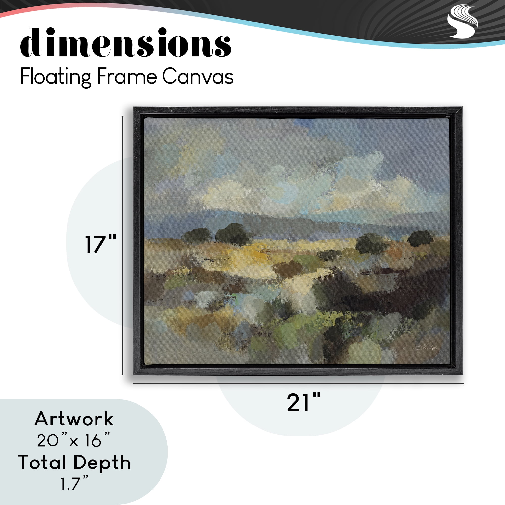 Stupell Industries Muted Blue Landscape with Clouds Black Framed Floater Canvas Wall Art, design by Silvia Vassileva
