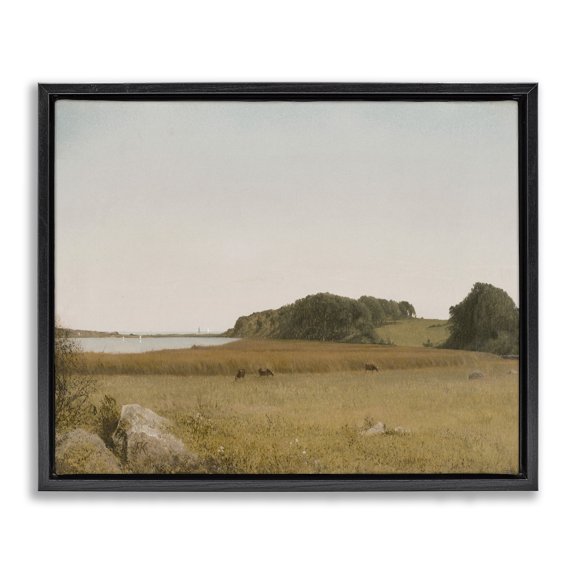 Stupell Industries Traditional Countryside Grazing Cows Black Floating Frame Canvas Art, 21 x 17, by Lettered and Lined