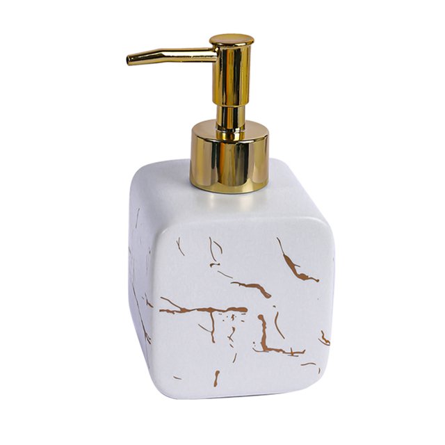 Qeeadeea/Marble Pattern Design Soap Dispenser With Pump, Refillable Lotion Dispenser For Bathroom Vanity Countertop, Ceramic Shampoo Dispenser-White-330ml/11.6oz