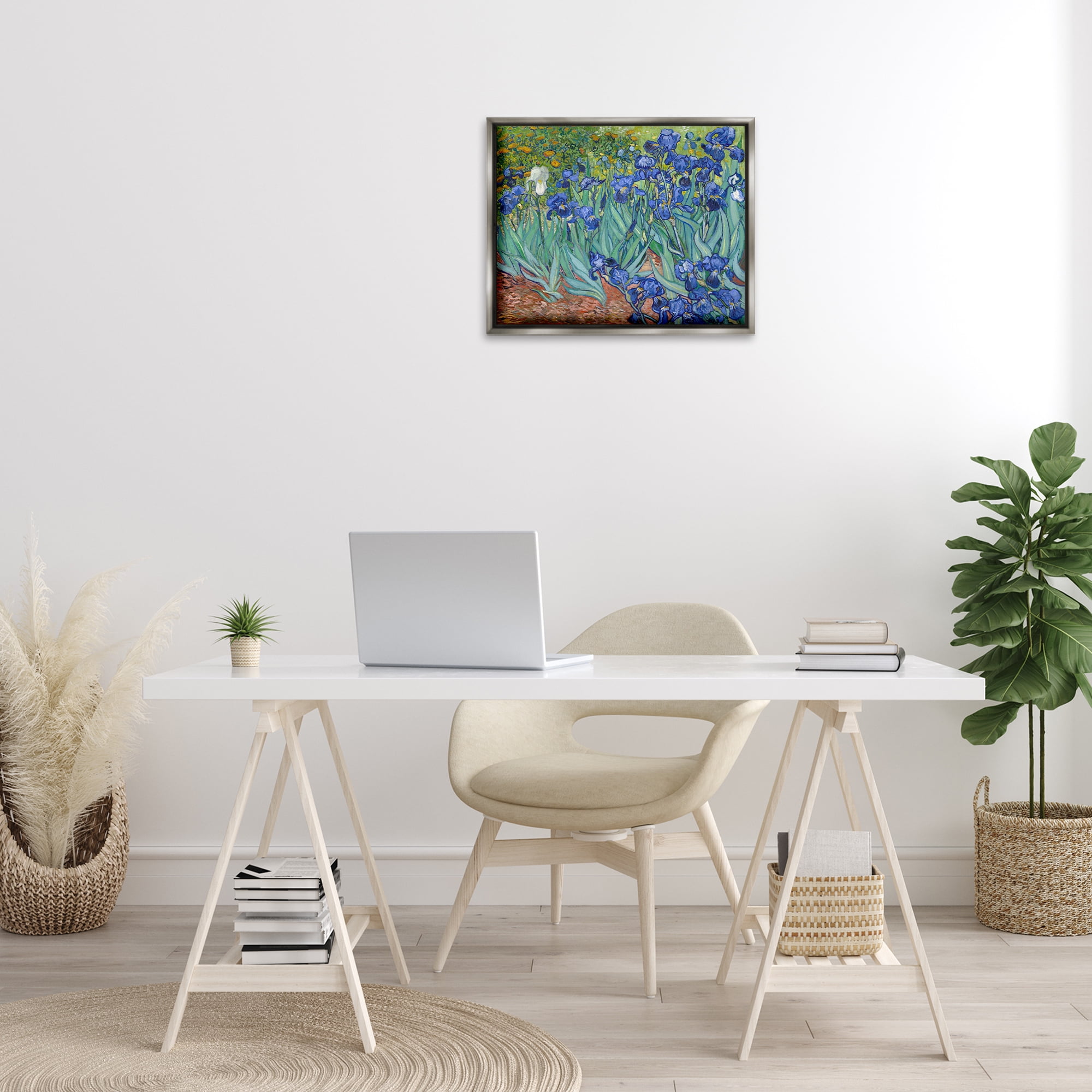 Stupell Industries Classic Van Gogh Irises Plants & Flowers Painting Gray Floater Framed Canvas Art Print Wall Art, 21 x 17
