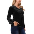 thumbnail image 4 of INSPIRAR CHIC Blusas de terciopelo de invierno para mujer, de manga larga, con escote en V, ajuste ceñido, elegante, con peplum, blusa casual, M, negra, 4 of 6