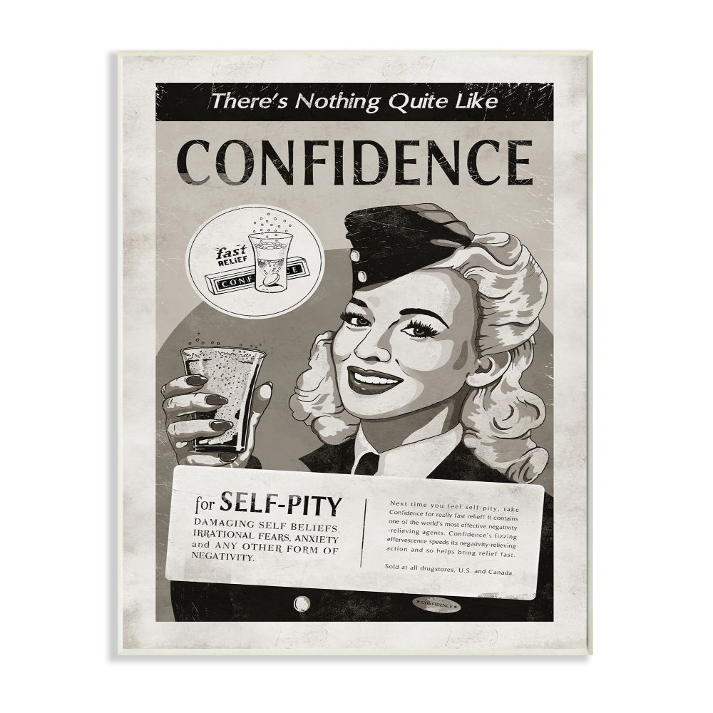 Stupell Industries Confidence Vintage Comic Book Black and White Design Wall Plaque by Ester Kay